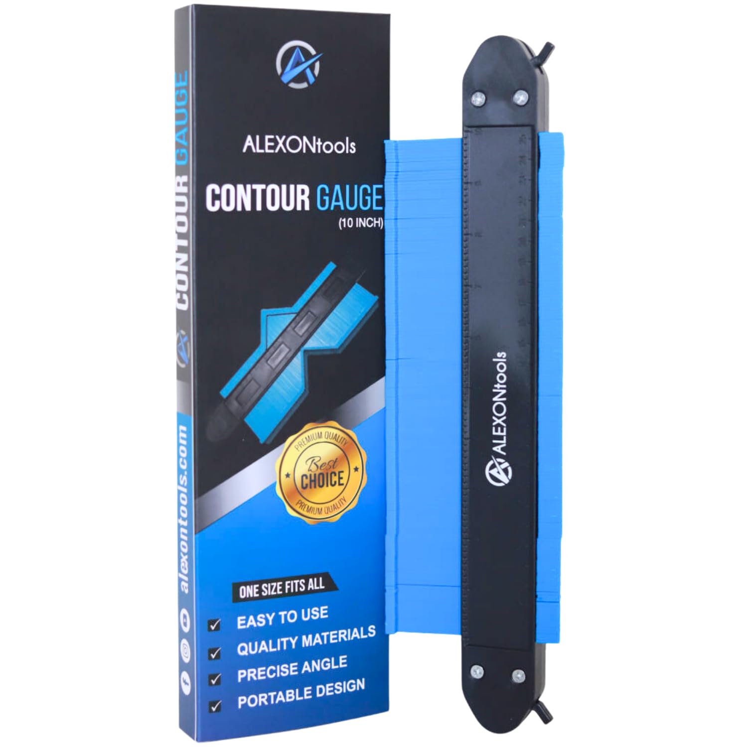 Alexon 10-Inch Contour Gauge Profile Tool – Duplicate Irregular Shapes & Corners With Precision, Blue