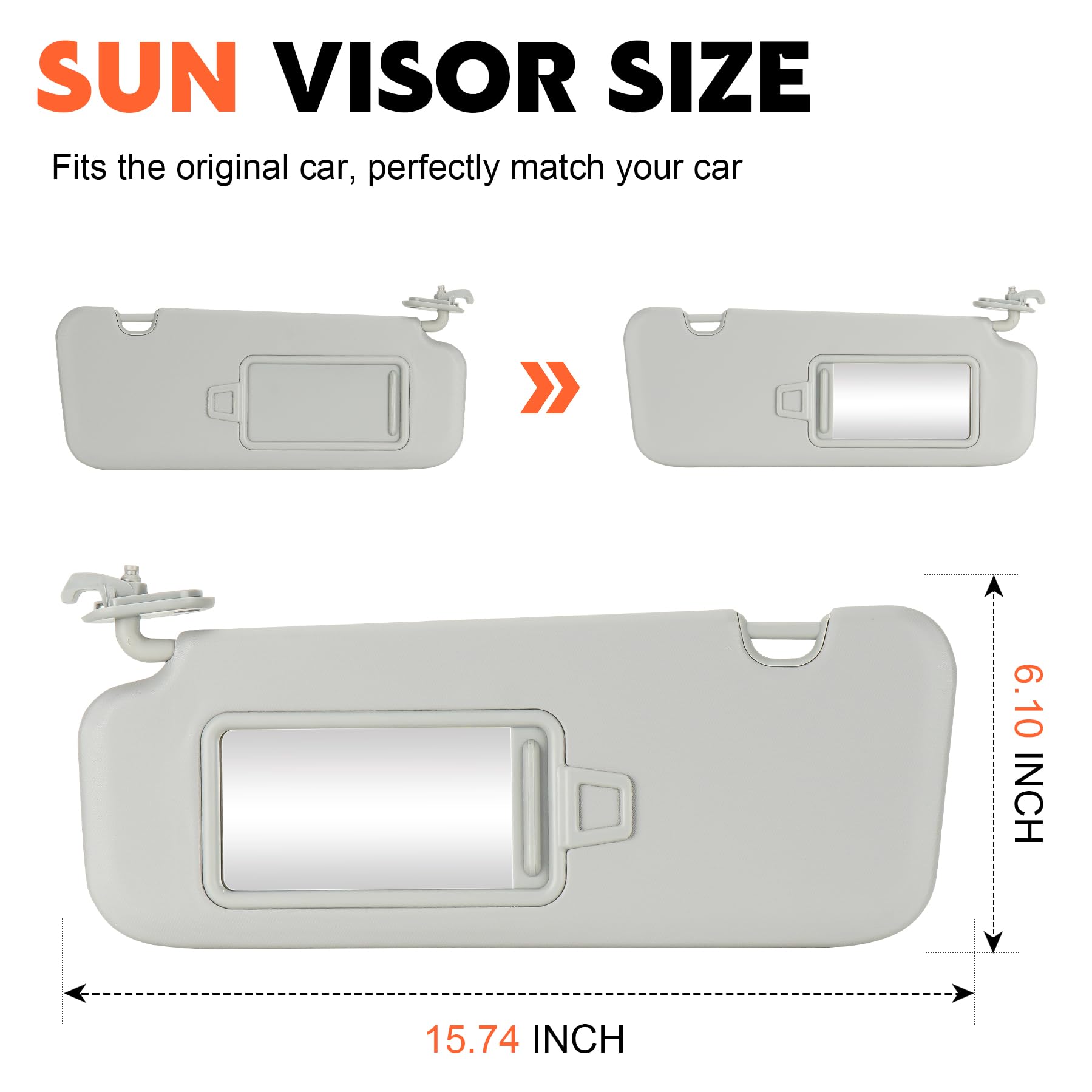 Gray Left Driver Side Sun Visor Replacement Compatible with 2017 2018 2019 Hyundai Elantra Replace 85210F2100TTX