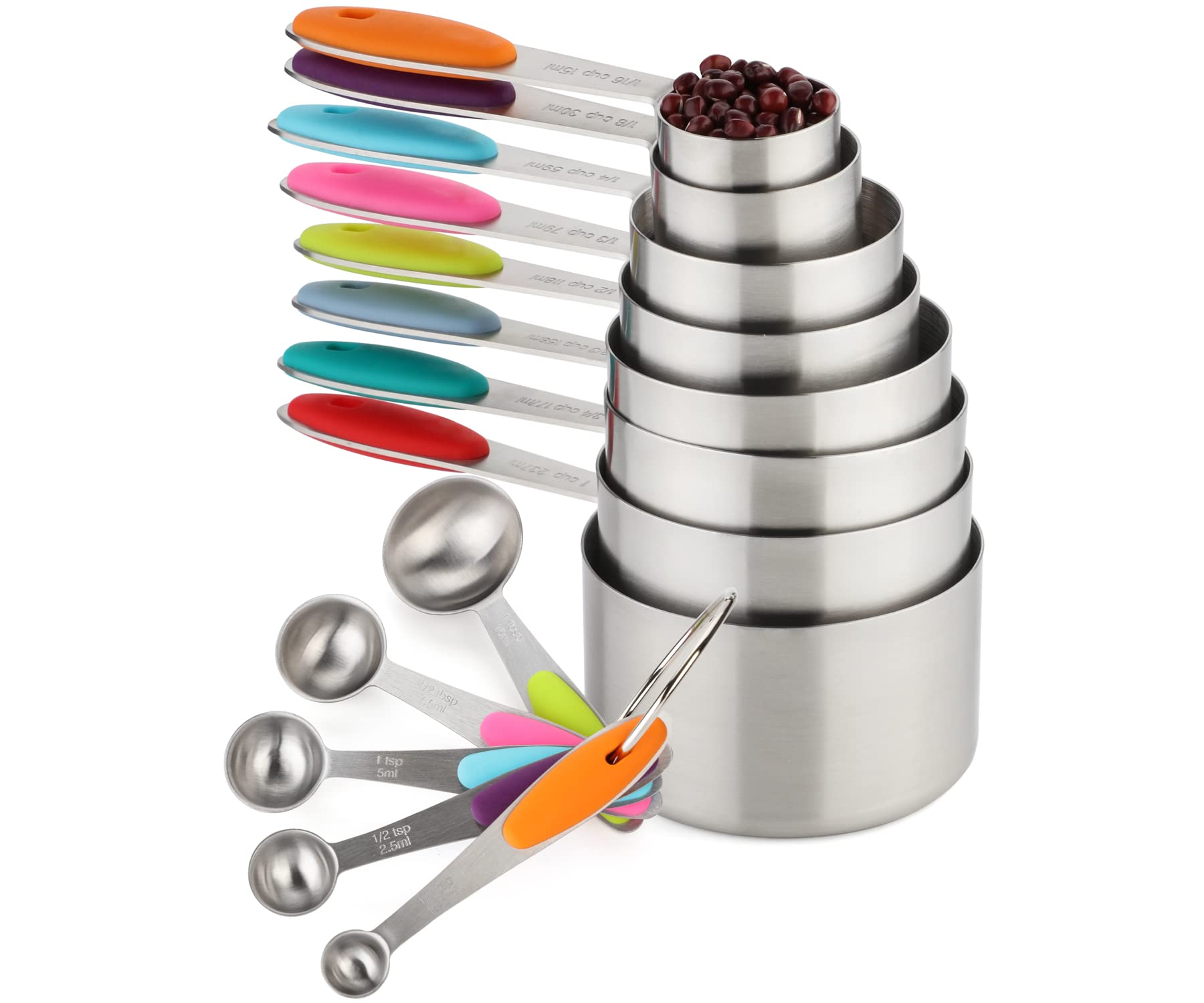 Measuring Cups & Spoons Set Stainless Steel Measuring Cups and Measuring Spoons Including 5 Nesting Cups, 5 Spoons, for Dry and Liquid Ingredient (8+5)
