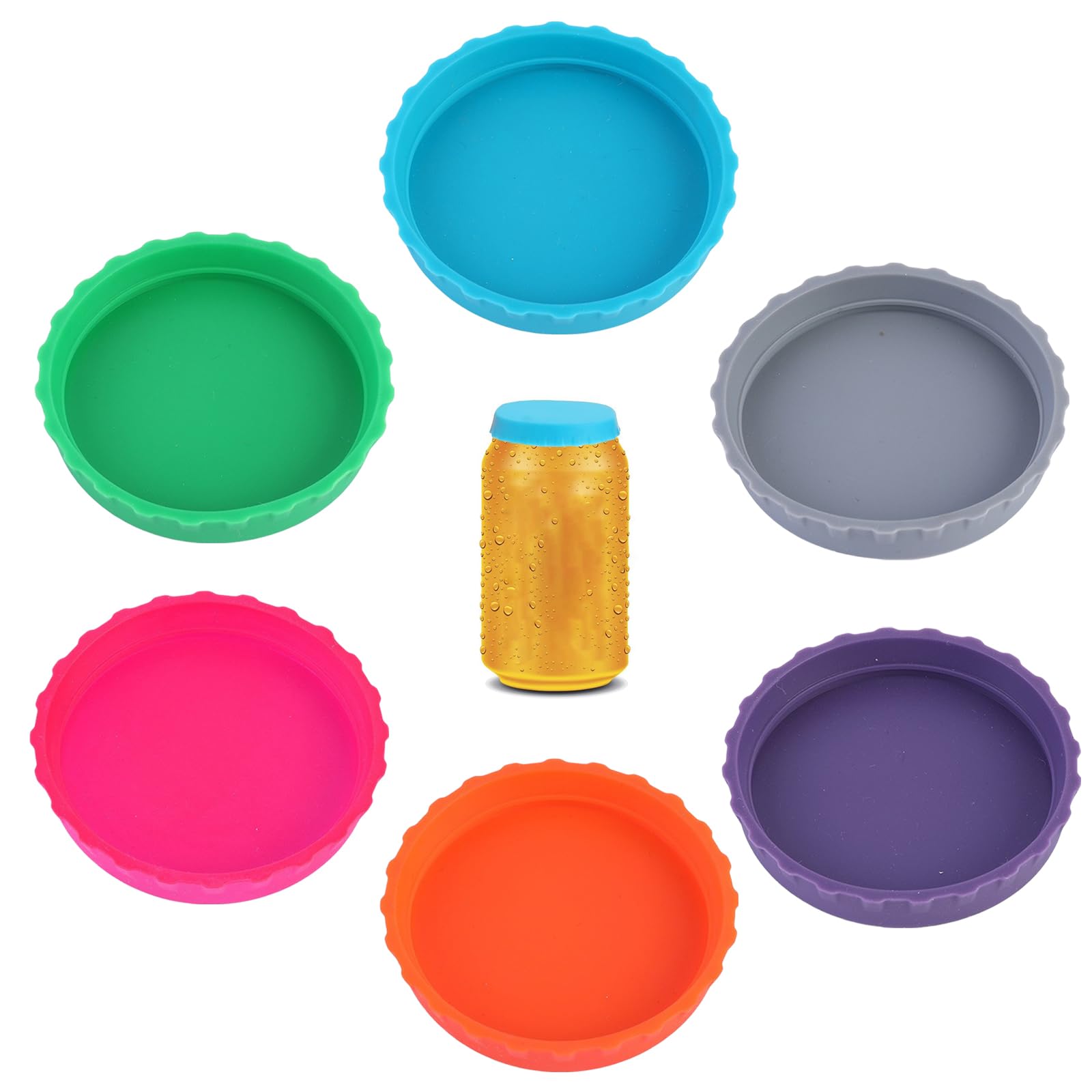 Acpetdr 6 Pack Silicone Soda Can Lids, Reusable Beer Coke Can Covers Spill-Proof, For Standard Size Cans Soda Beer Energy Drink Juice