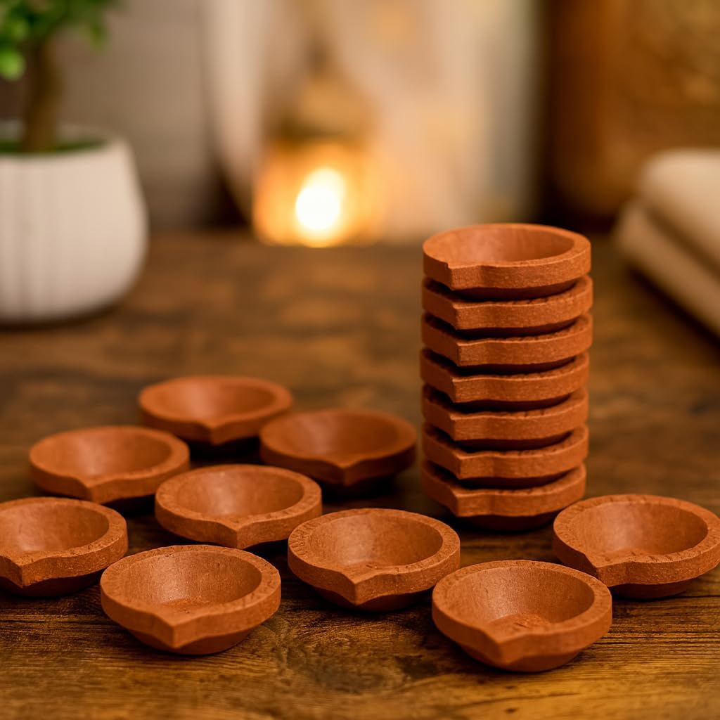 Clay Diya Diwali Diyas [51 Pcs] Diya Lamp for Pooja - Mitti Diya Earthern Terracotta Diya - Mitti Diya with Om Design Diwali Decoration Indian Gift Items Hashcart®, Brown, HC-CL-DIYA40_51#