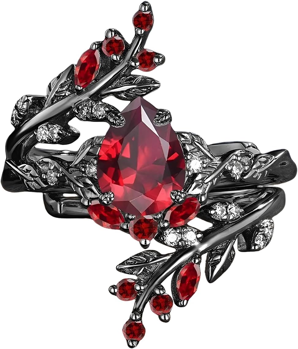 1.5CT Pear/Oval Cut Created Ruby Ring Sets for Women 10K 14K 18K Gold Gemstone Ruby Inspired Anniversary Ring for Wedding Valentine's Day Size 4-12