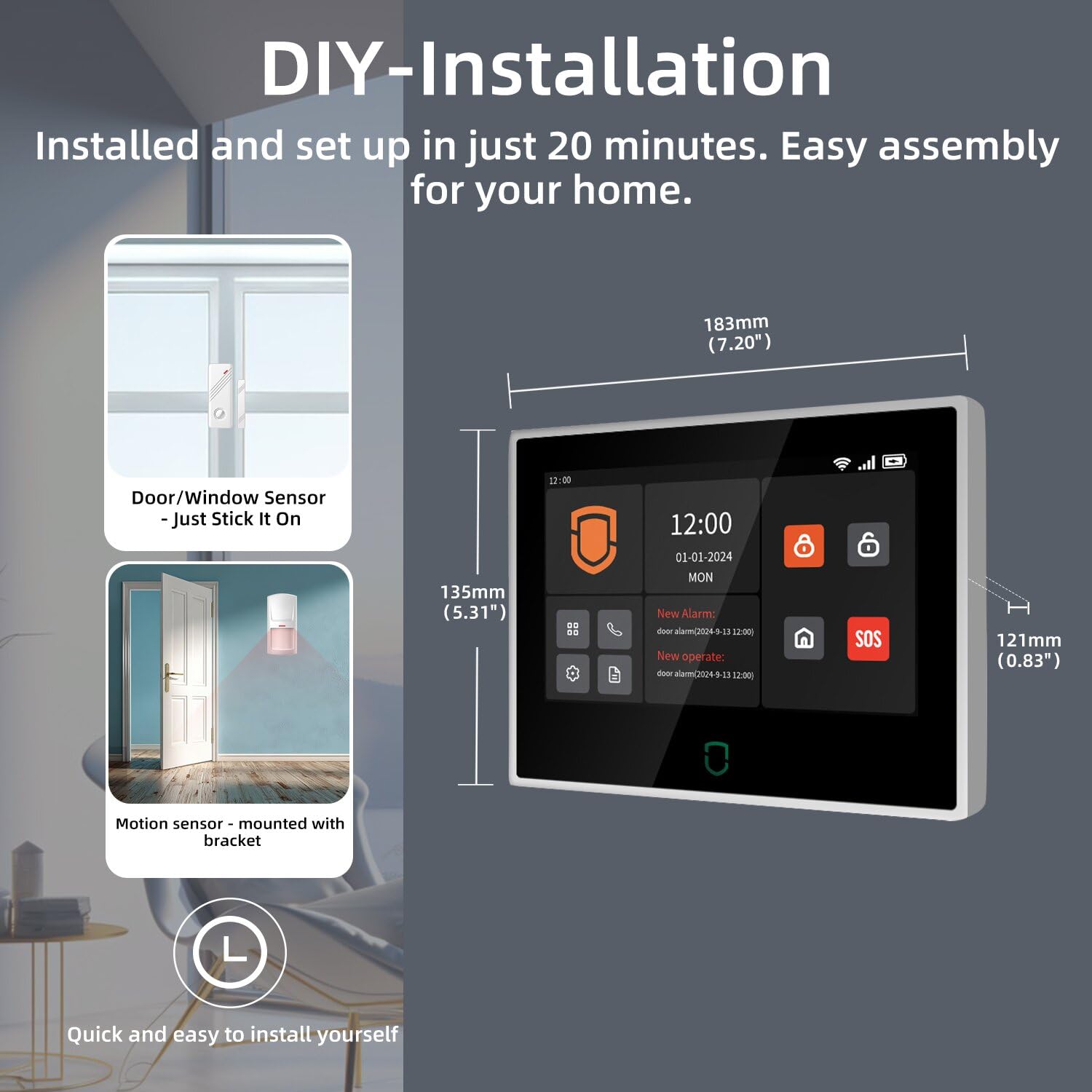 Wolf Guard WT4F-01A Sistema de Alarma 4G + WiFi Pantalla Táctil 7" | Sistema Completo Inteligente Tuya, App/SMS/Alarma de Llamada Telefónica, Sirena Exterior 110 dB, Sensores Incluidos