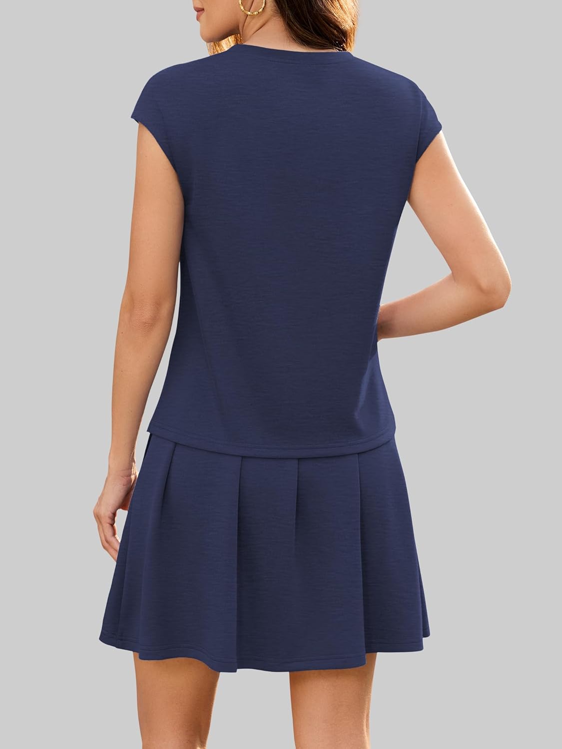 Casly Lamiit Women's Two Piece Skirt Sets Summer Pleated Tennis Outfits Cap Sleeve Sweatsuit High Waist Skort Matching Set - Image 5