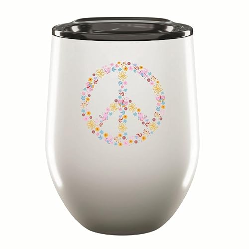 Organic Peace Symbol Gift for Eco Friendly People Ideal for Nature Enthusiasts 12oz Wine Tumbler Cup