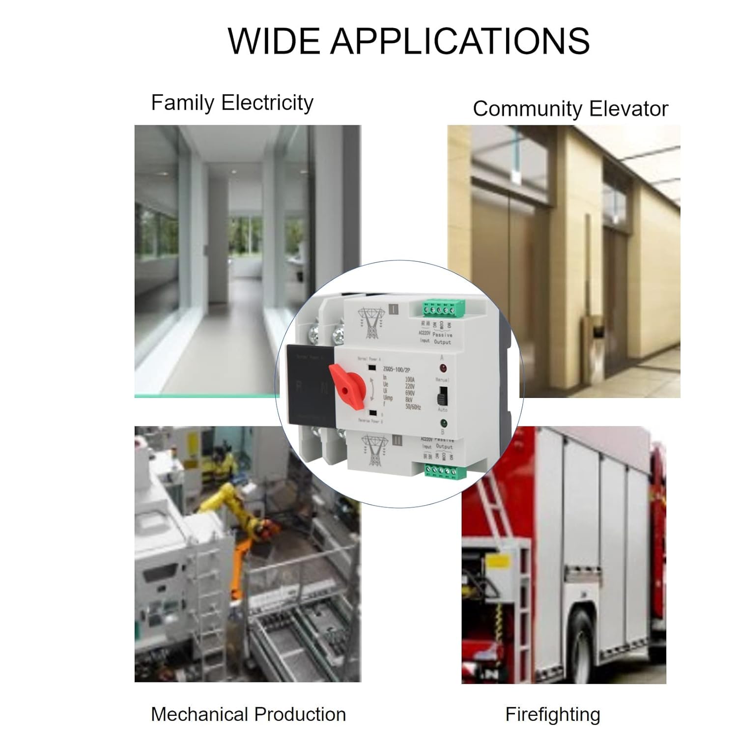 Power Automatic Transfer Switch, 100 amp Manual Transfer Switch 2P Automatic Transfer Switch Back up Generator Transfer Switch Home Transfer Switch 220V 100A
