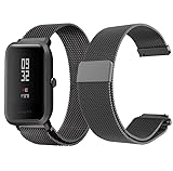 Correa Negra de Metal compatible con Amazfit GTS, Bip, GTR, GTS 2 mini, Bip u - Pulsera de repuesto de 20mm para Amazfit GTS 2, Bip u pro, Bip s, GTS 2 e