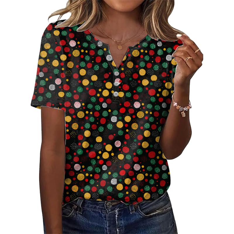 HOTYD Boho Tops for Women Ditsy Floral Print Short Sleeve Tops Summer Blouses for Women Dressy Casual V Neck Tunic Tops