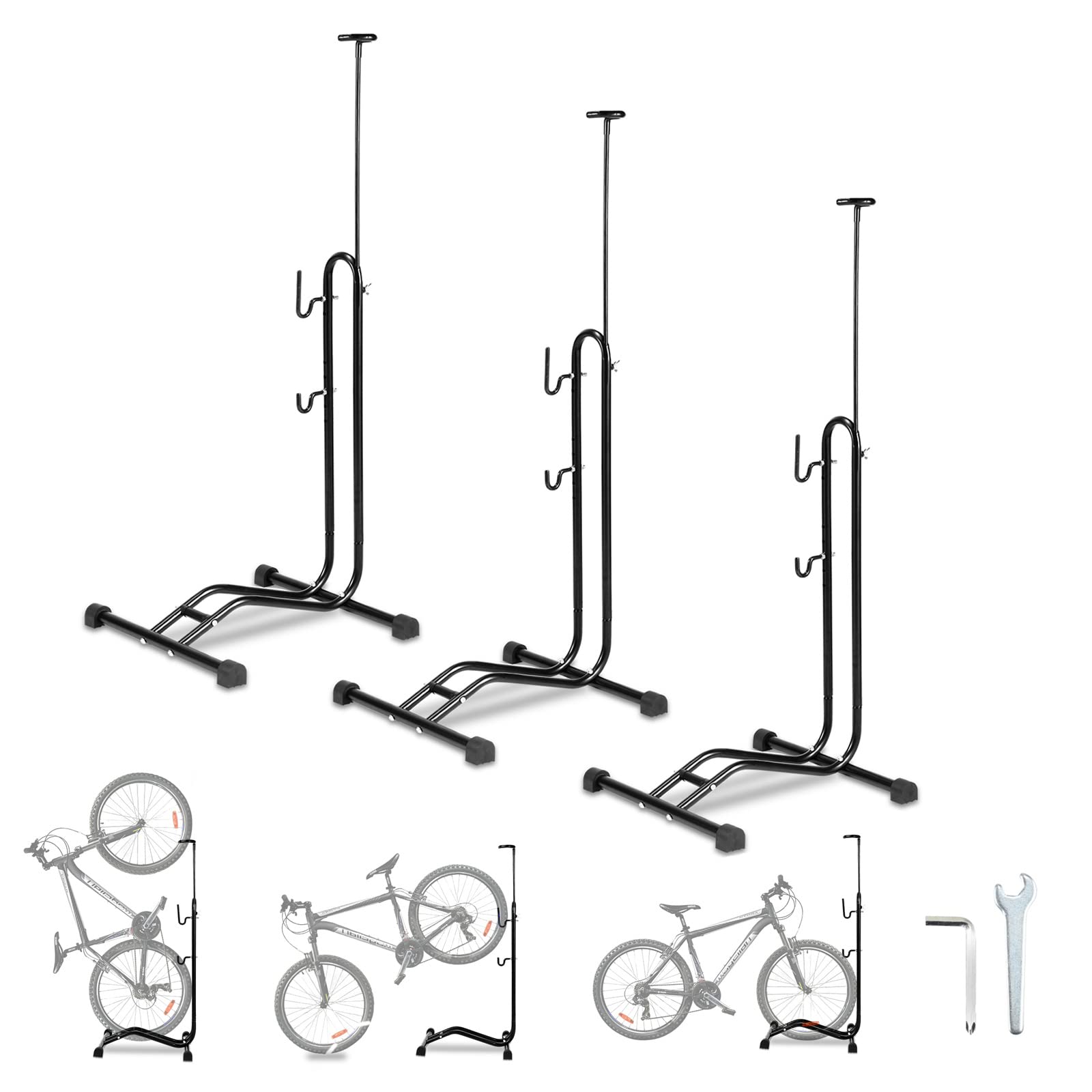 Gimisgu Lot de 3 béquilles 3 en 1 pour vélos de 20 à 29 pouces - Support de maintenance pour vélos - Support horizontal et vertical - Réglable en hauteur - Convient pour roue avant ou roue arrière