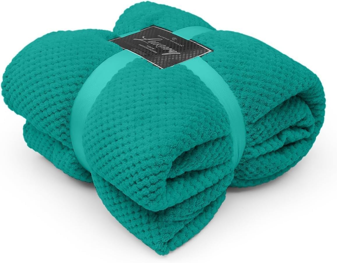 Fleece Blanket Sofa Bed Luxury Warm Cozy Premium Popcorn Fluffy Soft Couch Adult Sofas Throw, Travel Double Thermal Blankets Sherpa Snuggle Throws (Teal, 150x200 CM) — image 1