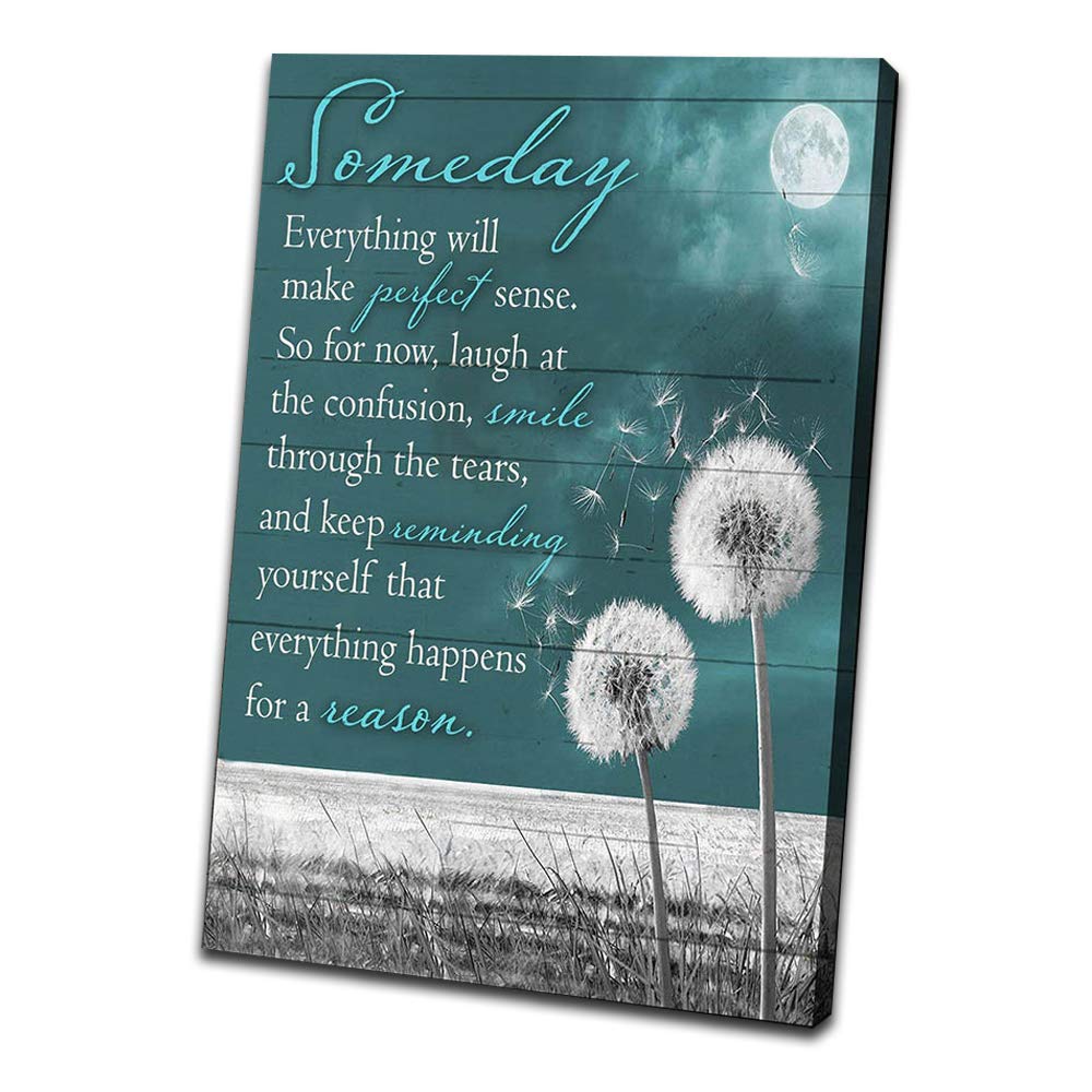 sky art Rustic Canvas Wall Art Teal Blue Dandelion Night View Art Prints Just Perfect Smile Poster Country Style Wall Decor Wood Framed Home Decor Picture for Bedroom Bathroom 12"x16"