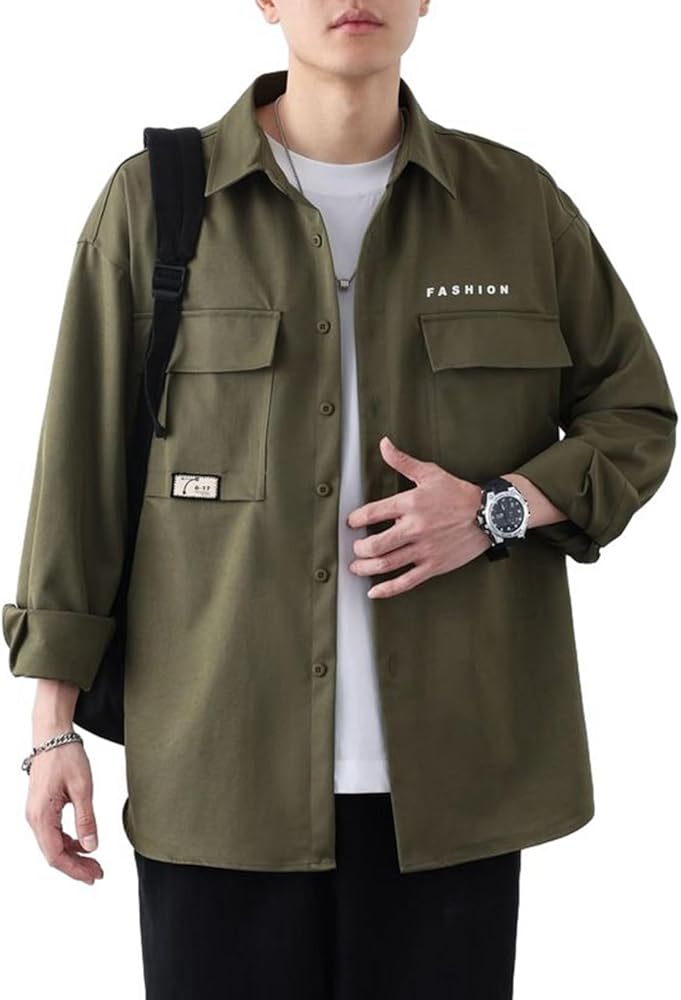 Amazon.co.jp: [GUREITOJP] ミリタリーシャツ メンズ ワーク 開襟