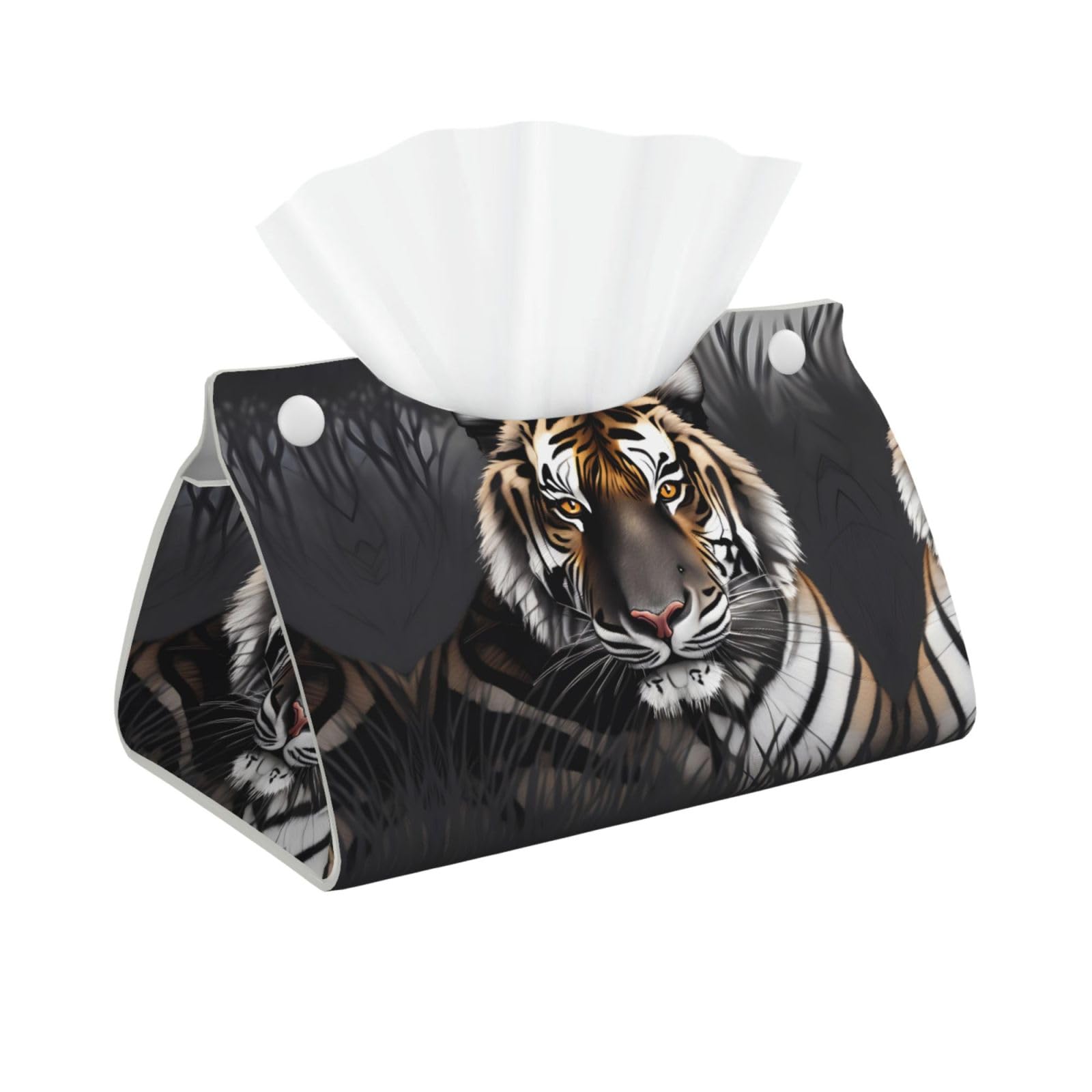 Tiger at Rest Print Long Tissue Box Cover Holder Foldable Leather Organizer for Vanity, Nightstand, Desk & Bathroom