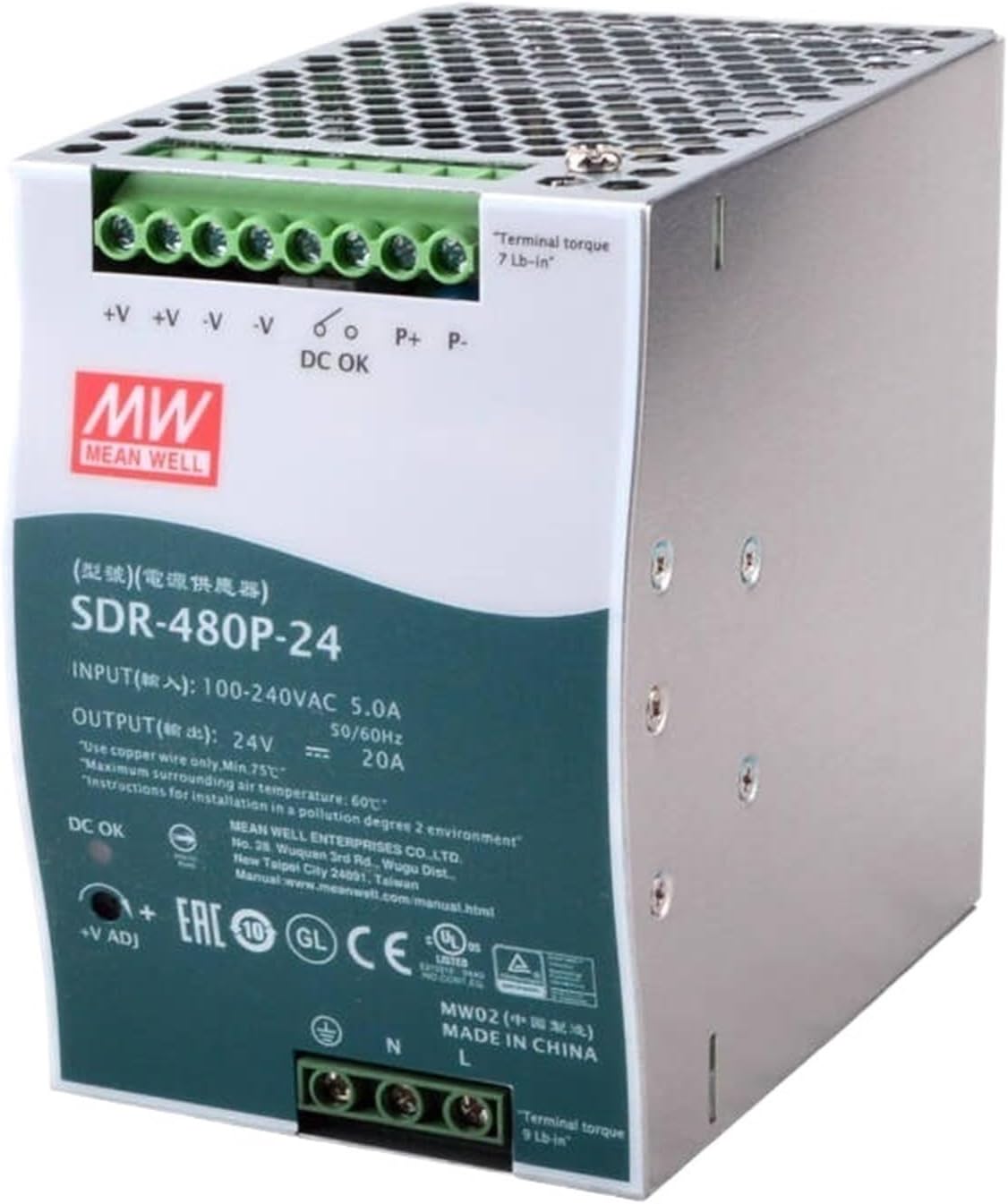 1PCS SDR-480P-24 24V 20A Single Output Industrial DIN Rail with PFC and Parallel Switching Power Supply