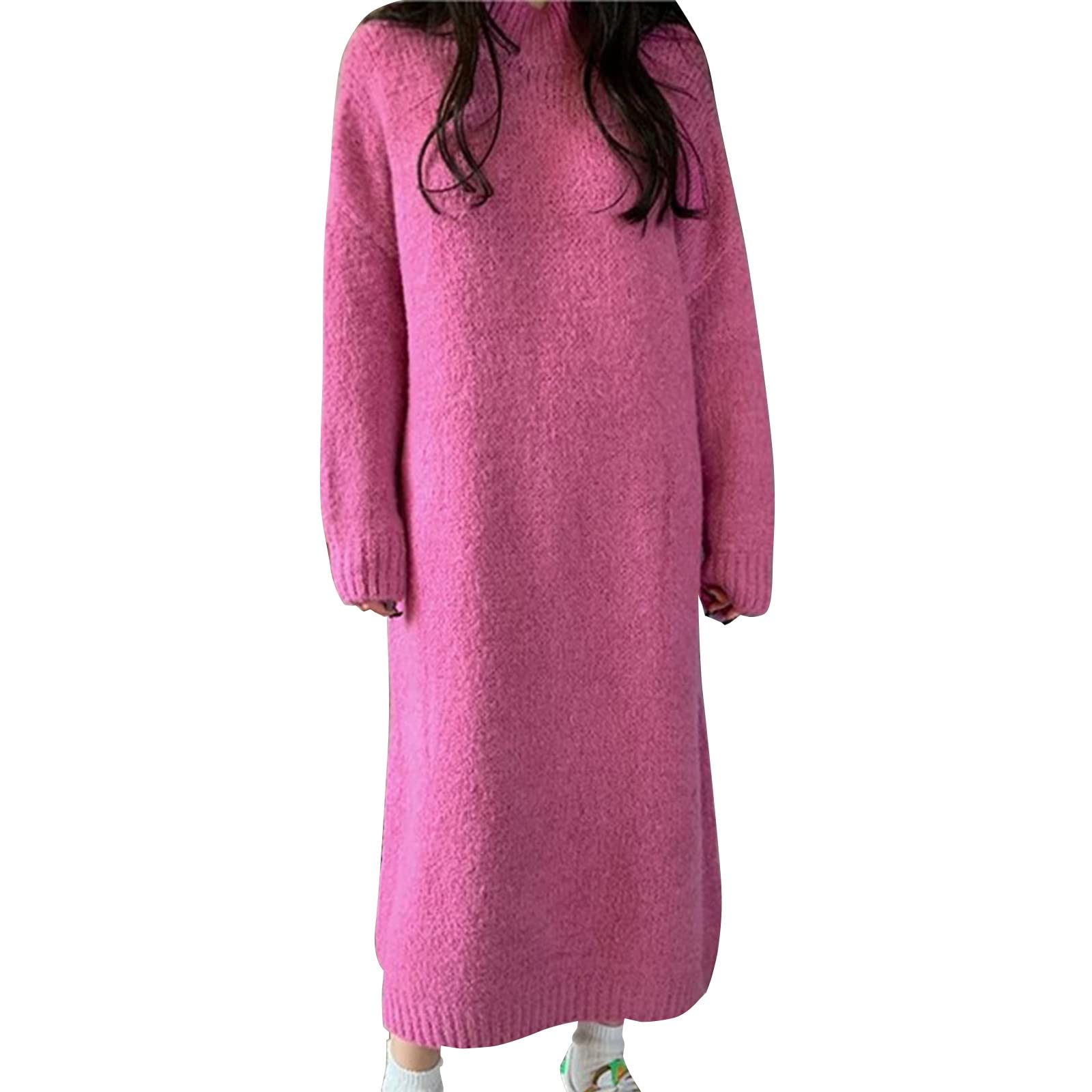 Amazon.co.jp: Women's Knitted Dress Casual Loose Sweater Dress Winter Women  Knitted Dress Long Pullover Long Dress (Color : Pink, Size : One Size) :  Clothing, Shoes u0026 Jewelry