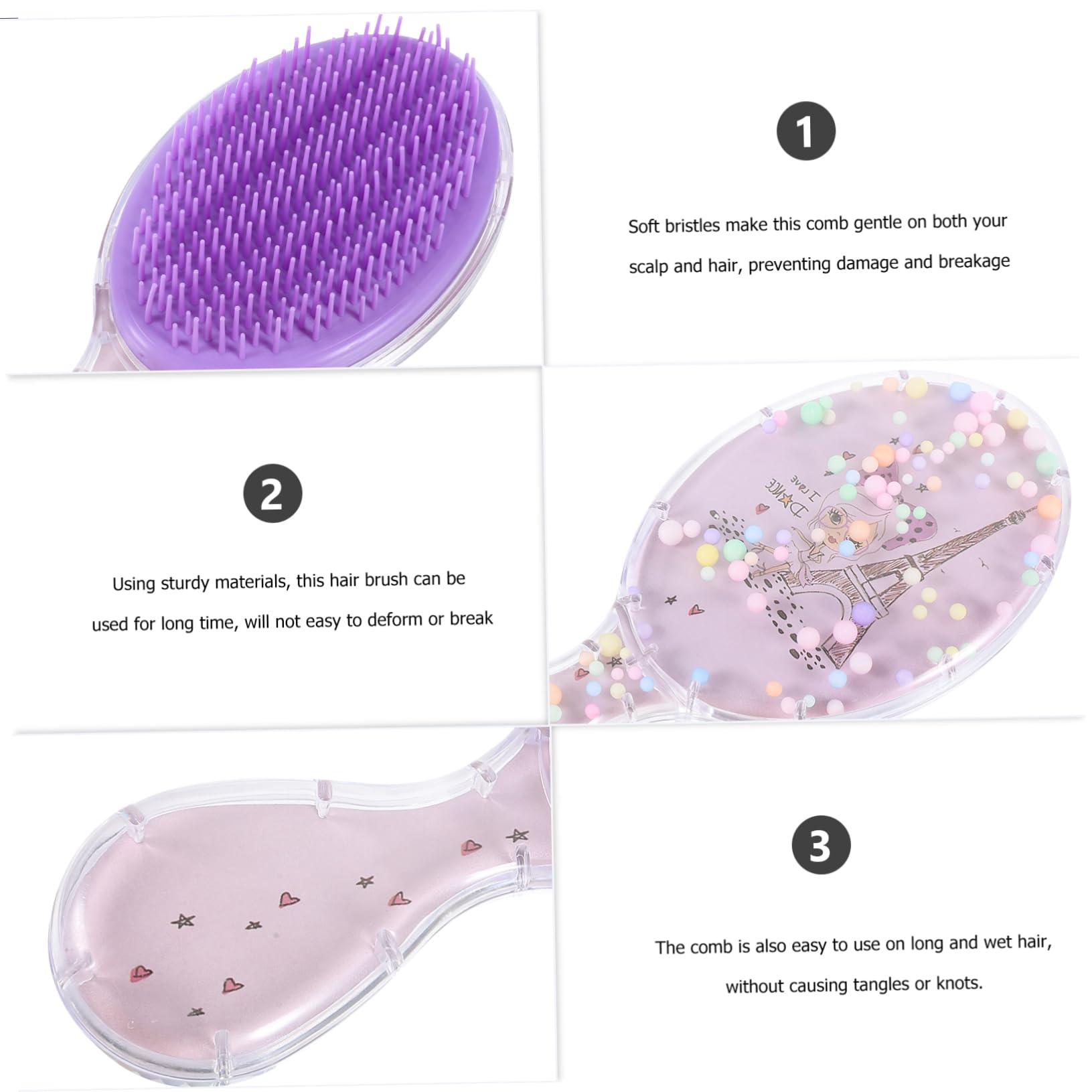 10 Piezas Peine ovalado de dibujos animados escobilla hair cepillo de pelo de cerdas suaves cepillo de viaje para pelo mojado cepillo para desenredar el cabello pelo decorativo FOMIYES