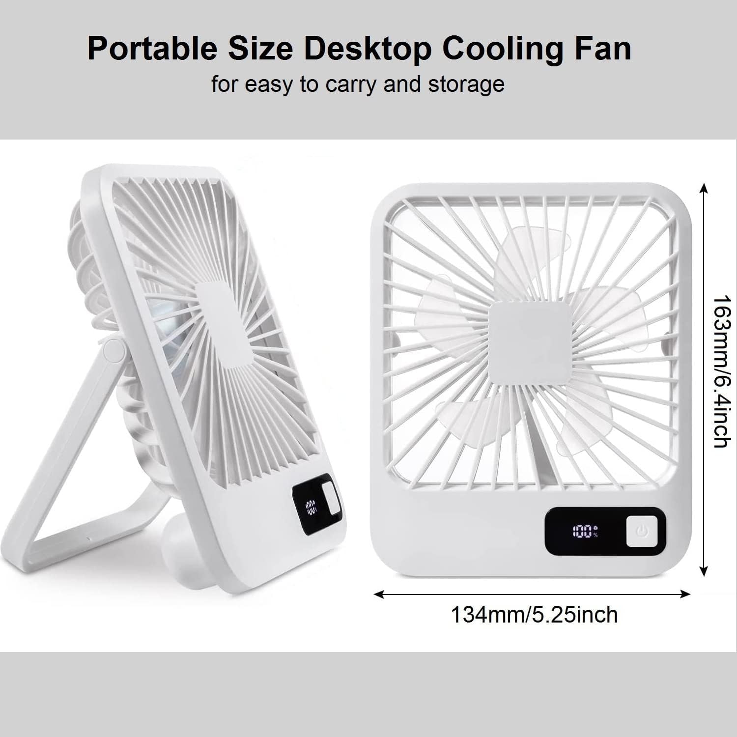 ZUMAHA Ventilatore Portatile Mini Ventilatore Regolabile a 5 velocità, Ventilatore da Tavolo inclinabile a 180°, Ventilatore Personale Portatile a Batteria Ricaricabile USB con Display a LED Multiuso