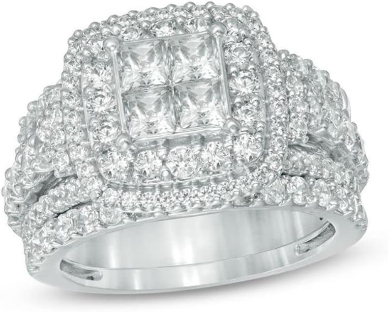 Women's 2.75 CT Princess-Cut Diamond Frame Three Piece Engagement Wedding Bridal Set Ring 14K White Gold Plated Size 7