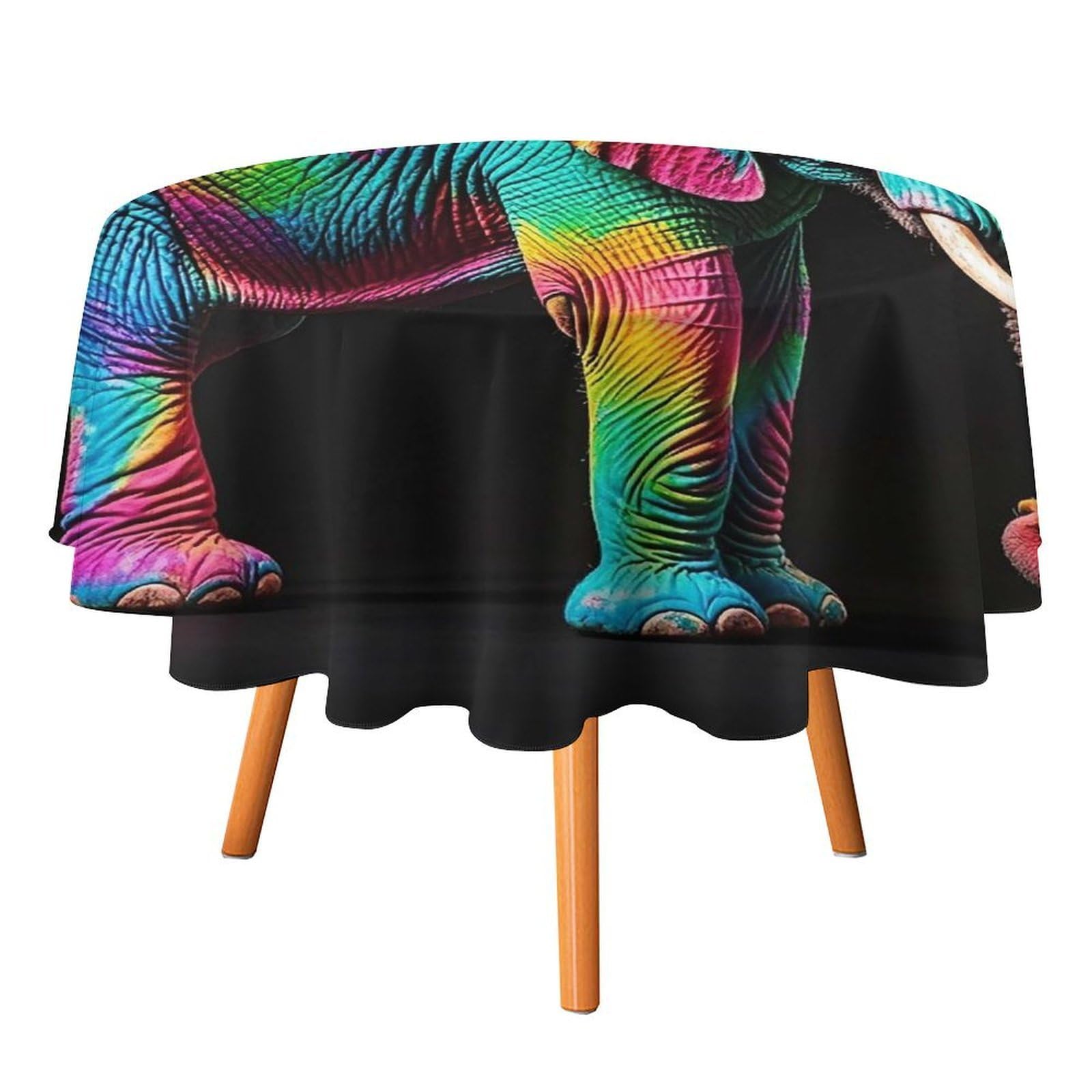 SMAZDFXX Colorful Elephants Tablecloth for Restaurant, Round Polyester Table Cover 70x70in for Party