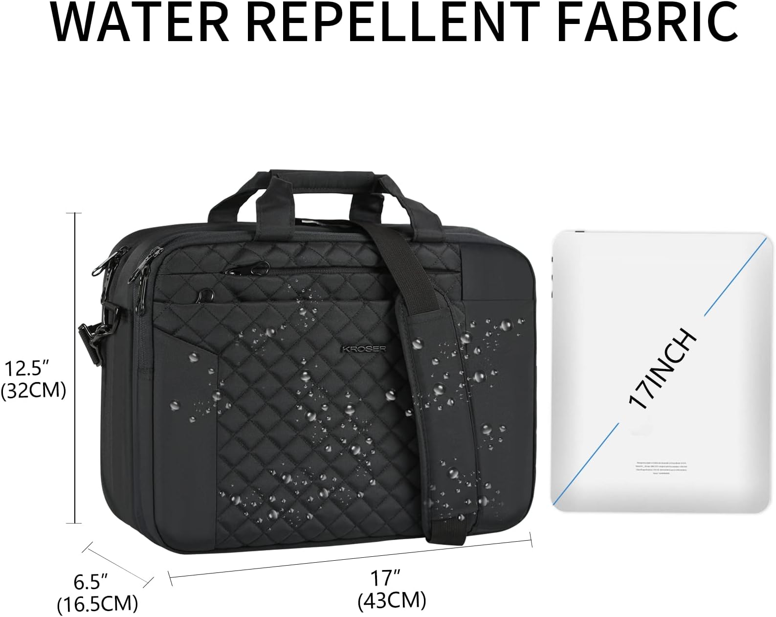 KROSER Laptop Bag for Men, Laptop Case 17 Inch Expandable Computer Bag, Waterproof Laptop Briefcase Bag With Anti Theft, Messenger Shoulder Bag for Women Business Office Travel, Black