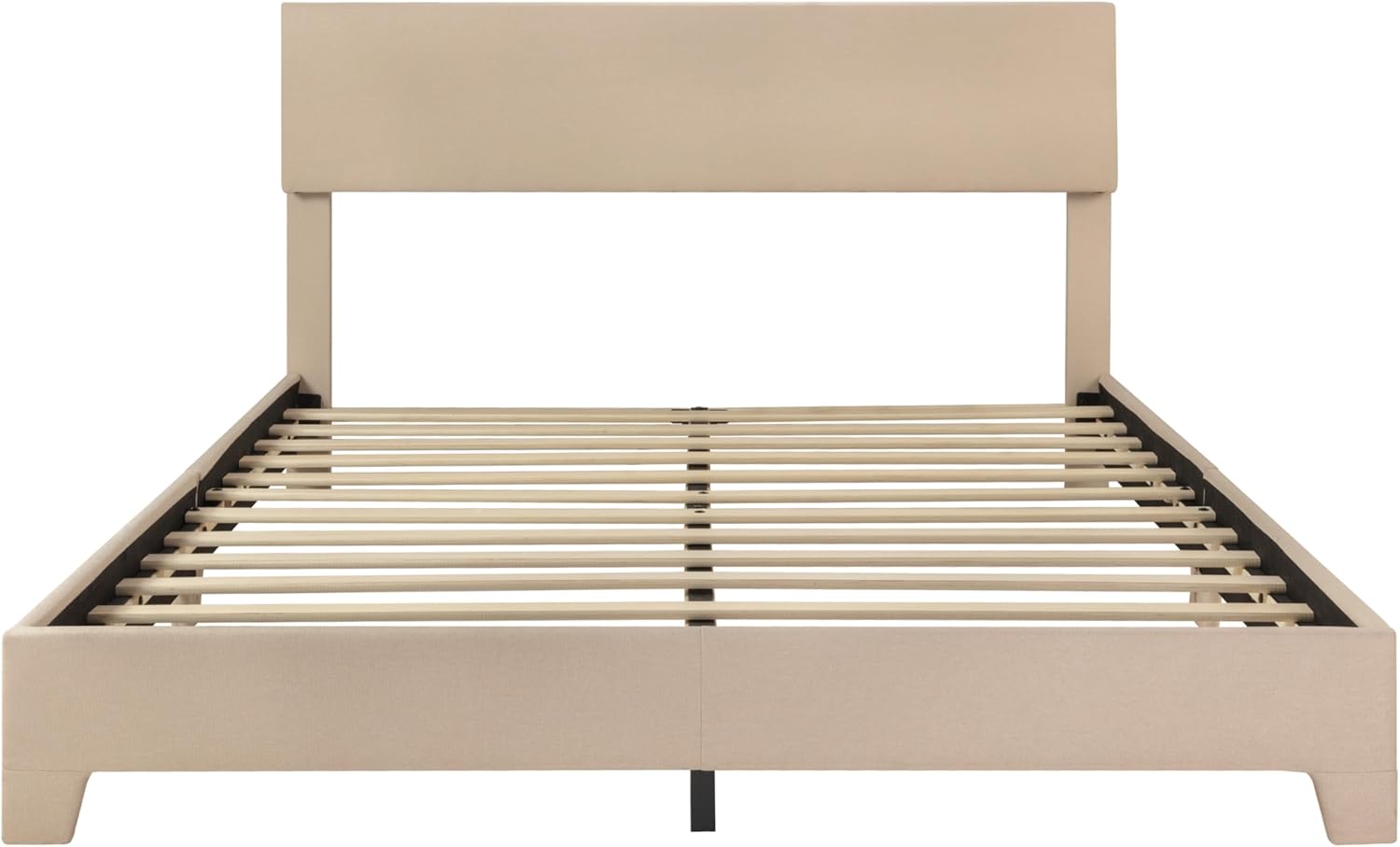 SHA CERLIN Upholstered Full Size Bed Frame with Adjustable Headboard, Stable Mattress Foundation, Strong Back-Support, No Box Spring Needed, Beige