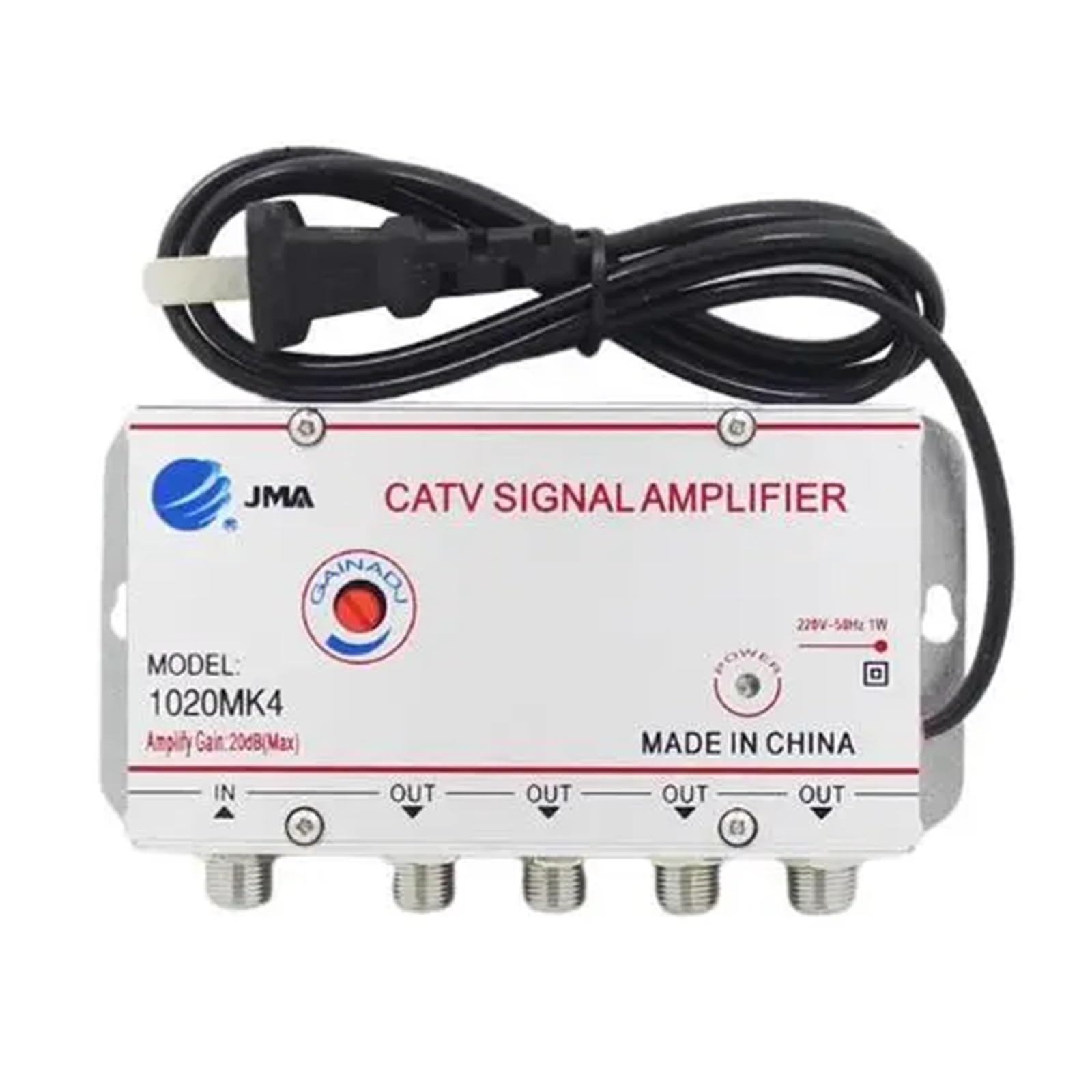 Amplificatore Splitter TV Via Cavo Regolabile 1 in 2/3/4/6/8 out, Amplificatore di Segnale Antenna TV Digitale da 20 Db(1 in 4 out)