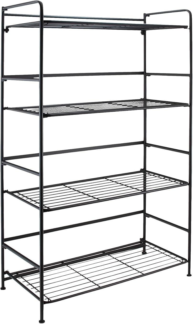 37634DS -Folding Metal Bookcase-Small Space Solution-No Assembly-Home, Kitchen, Bathroom and Office Shelving-Black, 4 Shelves, Wide