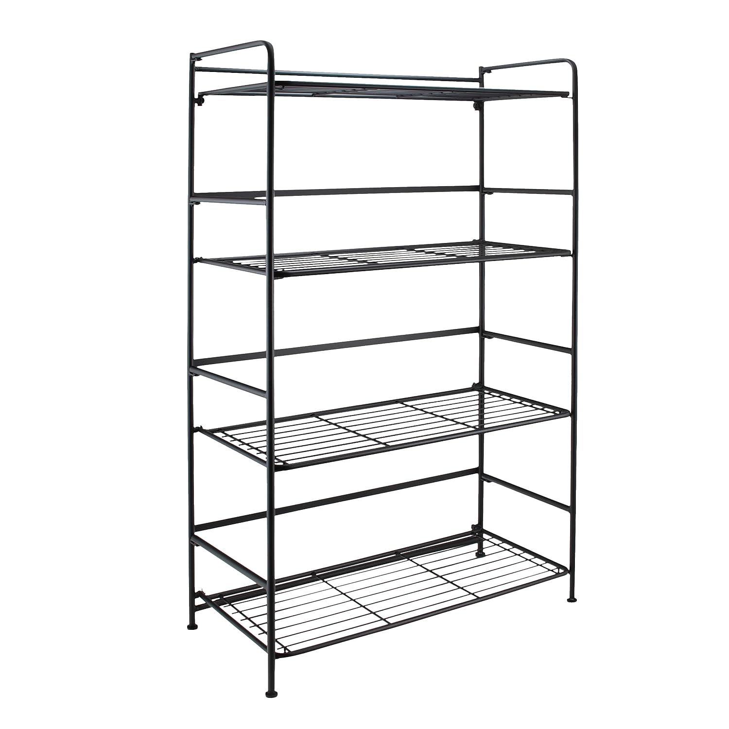 37634DS -Folding Metal Bookcase-Small Space Solution-No Assembly-Home, Kitchen, Bathroom and Office Shelving-Black, 4 Shelves, Wide