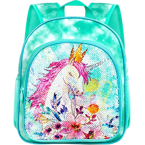 CCJPX 3PCS Backpack for Girls, 16 Inch Kids Water Resistant Preschool Kindergarten School Bookbag and Lunch Box, 16" Unicorn Green, One Size, Backpack,unique