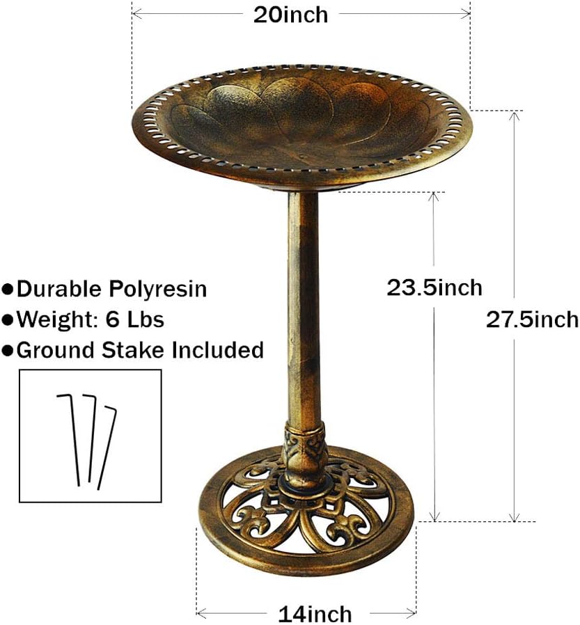Bronze Resin Birdbath - Pedestal Birdbath for Yard or Garden