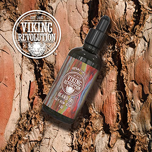 Viking Revolution Beard Oil Conditioner All Natural Bay Rum Scent Argan & Jojoba Oils - Promotes Beard Growth - Softens & Strengthens Beards And Mustaches For Men 1 Pack #TOP4