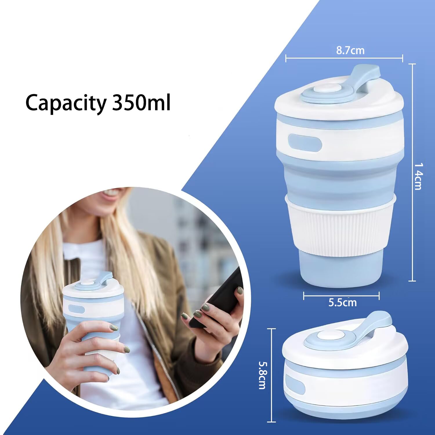 2 Tazze Da Viaggio Pieghevoli In Silicone - Tazze Da Caffè Portatili Da 350 Ml Per Campeggio - Foto 3