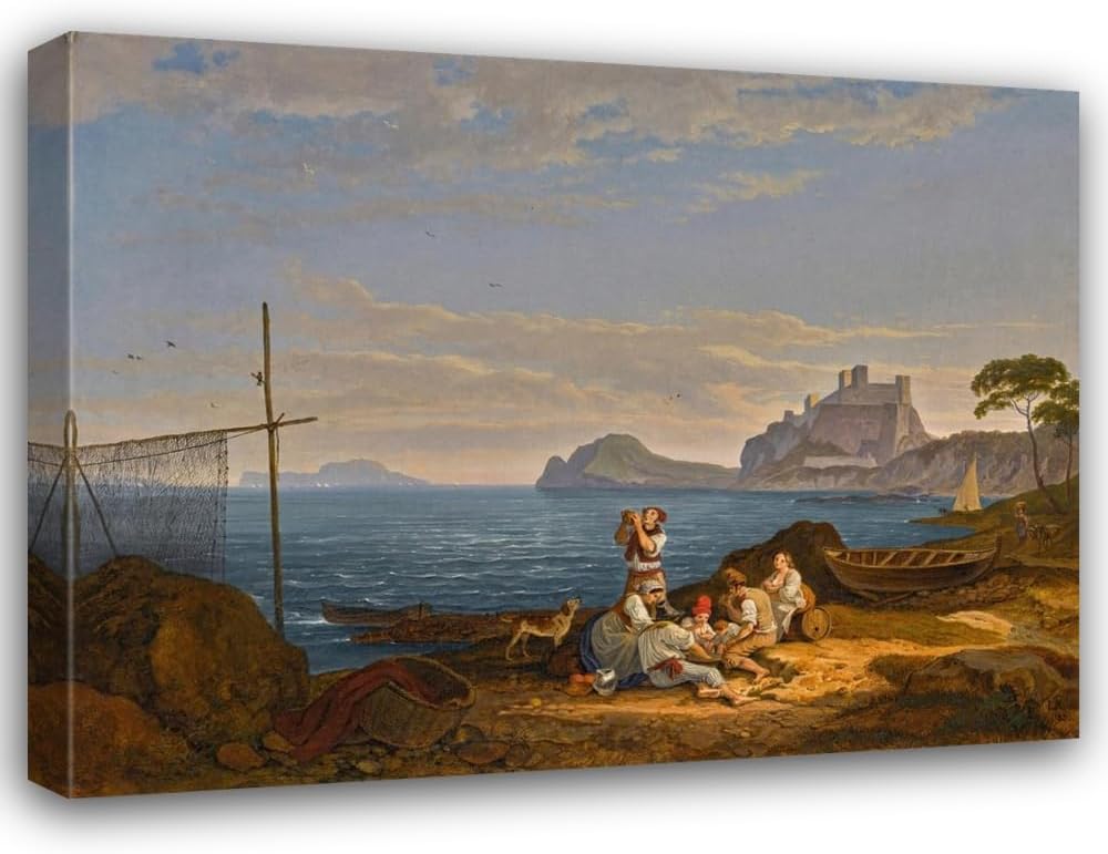 ArtDirect The Bay Of Naples, Capri Beyond (1830) Custom Framed Art Print Giclee Print or Canvas Options with Various Sizes and Customization by Adrian Ludwig Richter