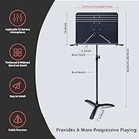 Vista 2 de RANMING Soporte de música resistente de doble uso, plegable, para partituras, soporte ajustable para notas musicales con soporte para micrófono