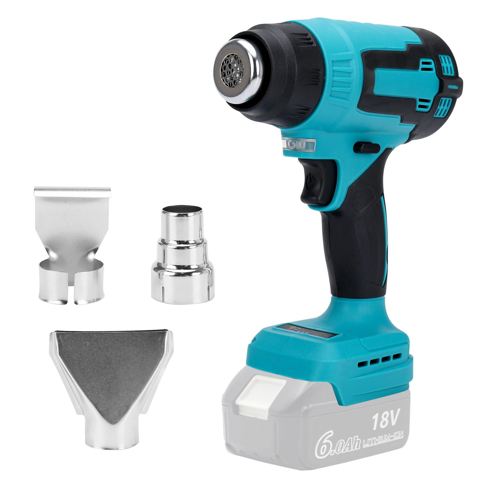 Pistola de aire caliente sin cable compatible con Makita 18V batería, Pistola de calor sin escobillas con 3 boquillas y 2 ajustes de temperatura para secado, curvado de tubos, eliminación de pintura