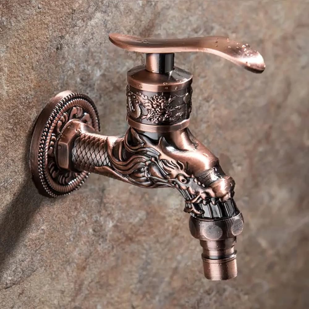 Wall Mount Tap Bibcock Antique Carved Zinc Alloy Retro Decorative Garden Faucet Single Hole Washing Machine Mop WC Outdoor Taps