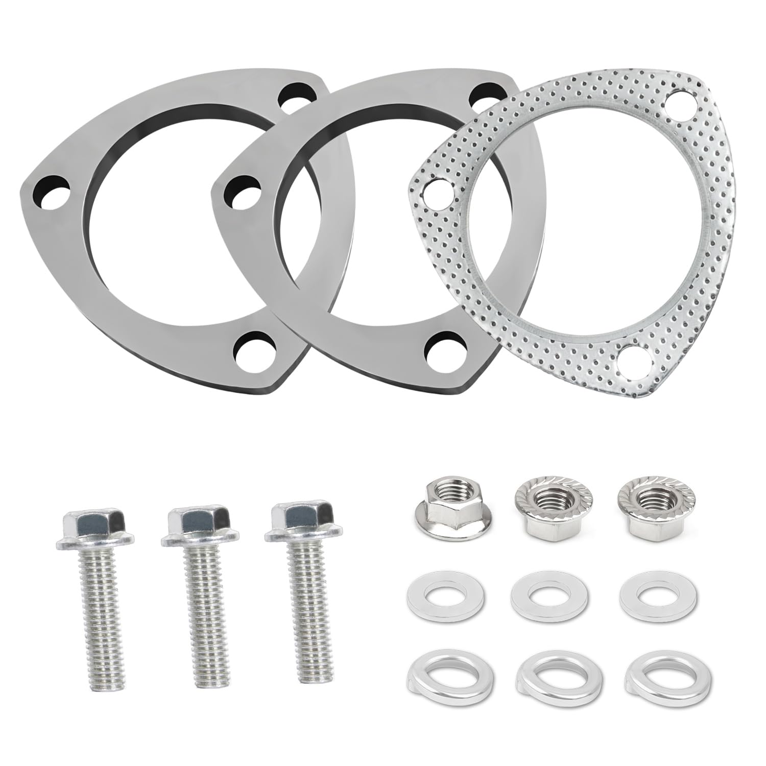 2.5" Exhaust Flange Gasket with 3 Exhaust Bolts Tool Set,Stainless Steel Exhaust Flange Repair Kit for Securing Exhaust System Component,Durable Car Accessories Exhaust Gaskets Kit (2.5")