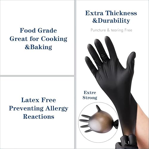 Miniatura 8 de YKANG Black Disposable Nitrile Gloves,Latex Free Disposable Gloves 100 PCS,Food Safe Food Prep Cooking Gloves