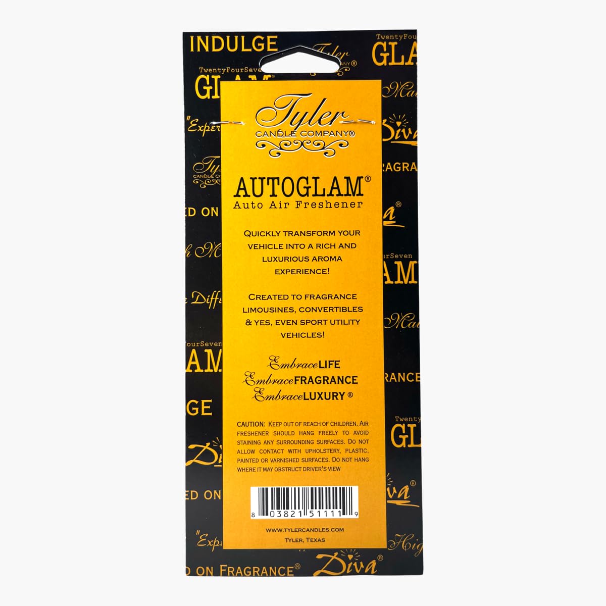 Tyler Candle Company Diva AutoGlam Auto Air Fresheners – Set of 6 – Long-Lasting Luxury Car Air Freshener – Warm Fruity Floral Scent with Amber & Chocolate – Individually Wrapped