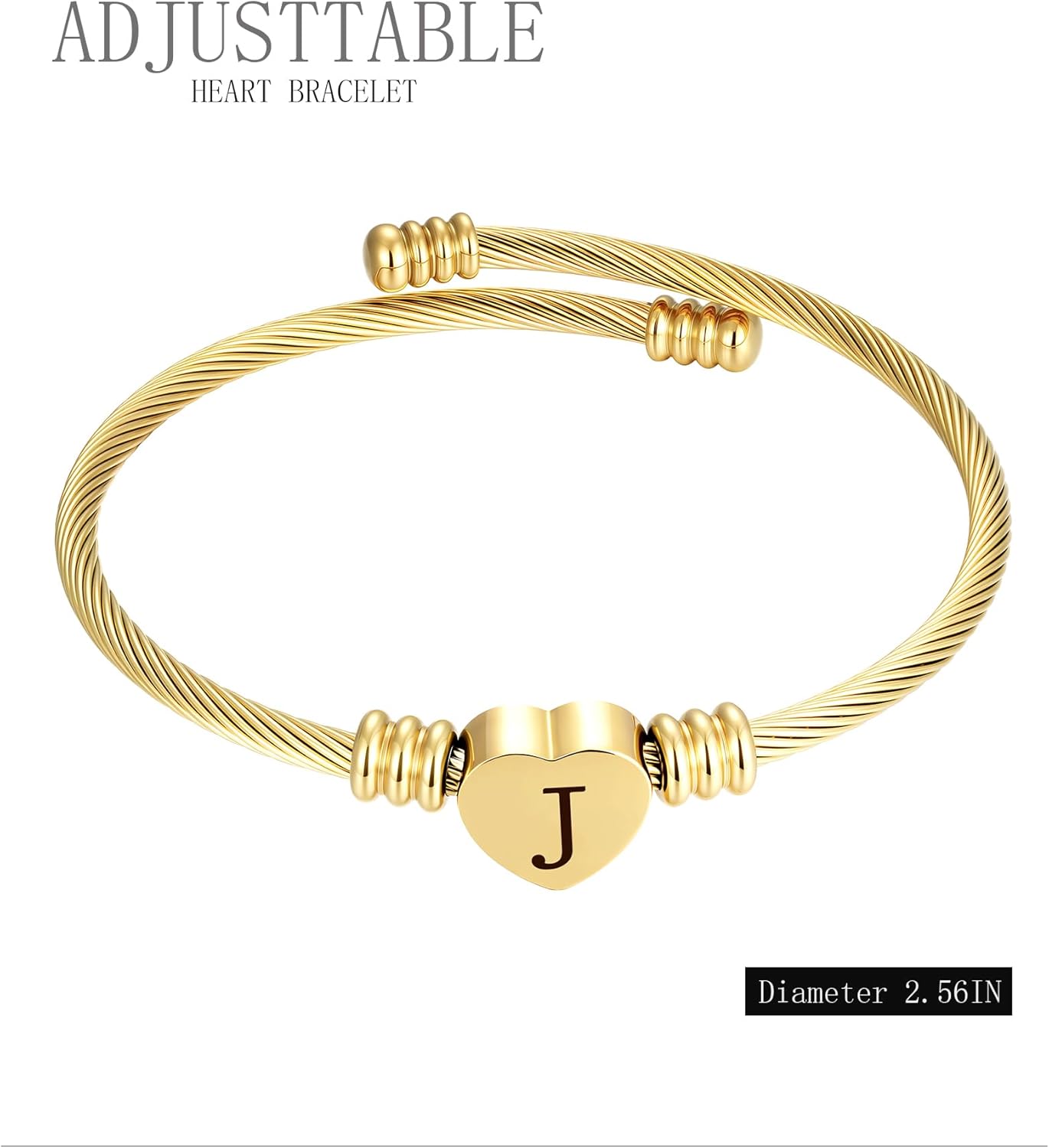 ASCONA Valentines Day Gifts for Her Gold Initial Bracelets for Women Non Tarnish Dainty Stainless Steel Heart Letter A-Z Bracelet Adjustable Cuff Bangle Bracelets for Teen Trendy Cute Bridesmaid Birthday Gifts Jewelry - Image 5