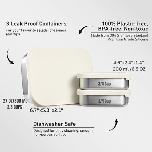 Miniatura 3 de Lonchera de acero inoxidable a prueba de fugas, caja Bento de acero inoxidable, lonchera de metal, recipientes para sándwiches y aperitivos,