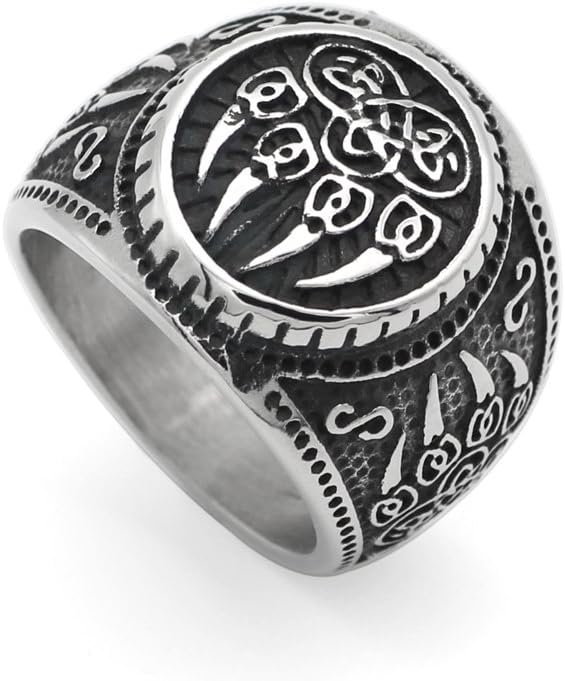 GuoSuang Men 316L Stainless Steel Norse Viking Wolf paw Vantage Ring jewlery with Valknut Gift Bag