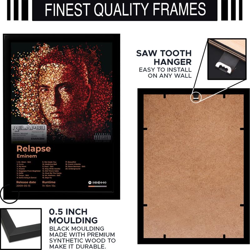 Image of BLINKART Eminem- Relapse Wall Photo Frames | Wall Art for Bedroom, Living Room, Studio or Office | Album Cover Print with Spotify Song Link QR Code | Gift for Fans - 8x12 In