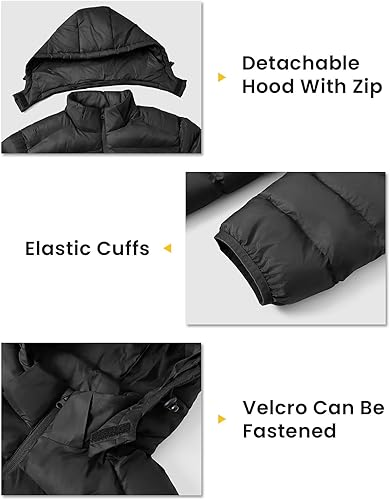 Miniatura 4 de TBMPOY Chaquetas acolchadas ligeras para hombre, capucha desmontable, resistente al agua, casual, abrigo de invierno con capucha con aislamiento