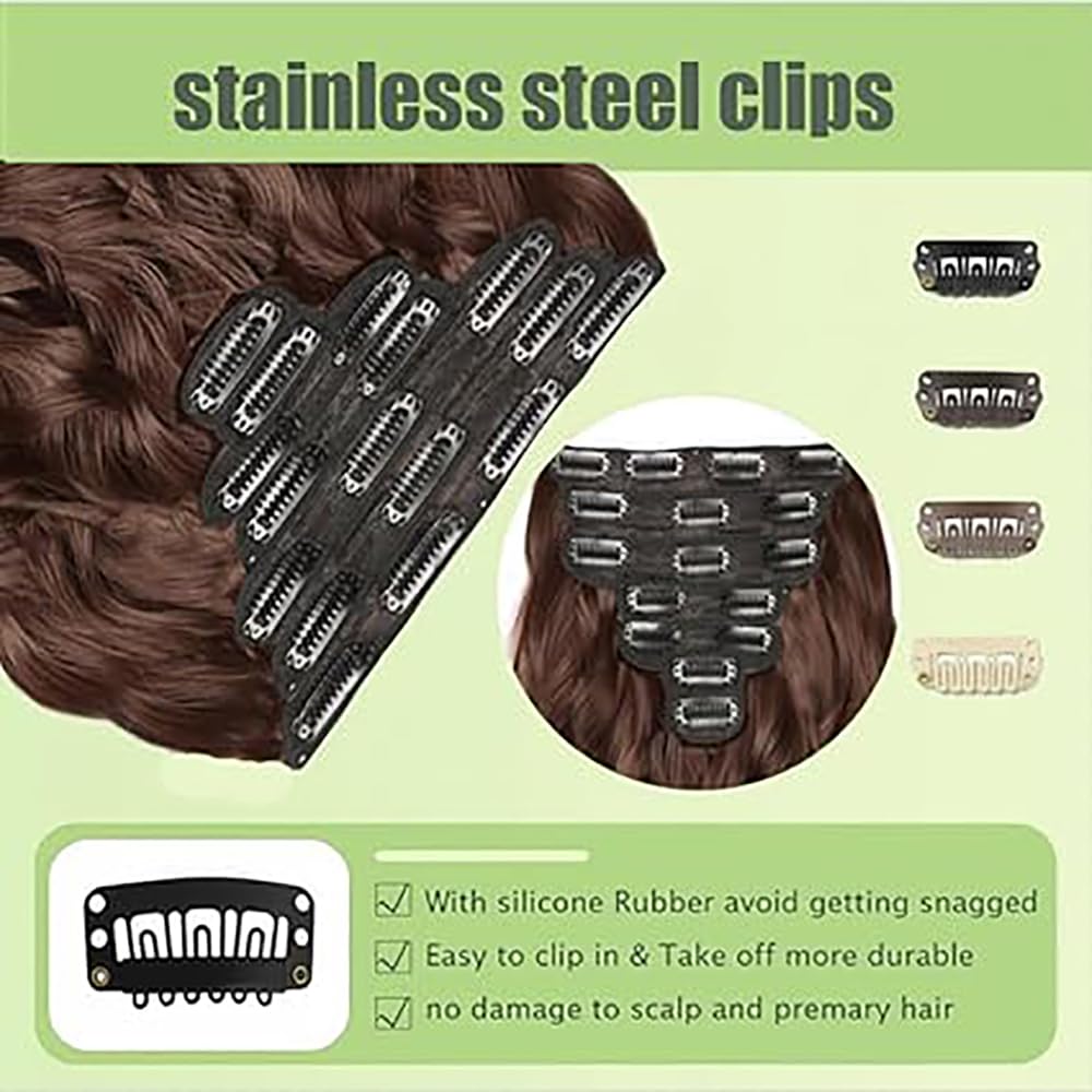 Natural Wave Clip in Extensions Echthaar Human Hair Haarverlängerung Echthaar Invisble Clip Extensions #4 Chocolate Brown 28 Inch 120g 7Pcs Per Pack for Women Real Hair