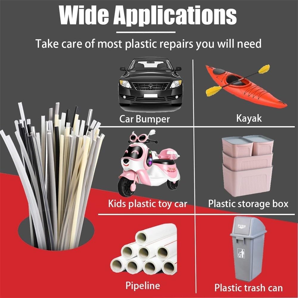 Set di 60 aste di saldatura in plastica per riparare paraurti, kayak, barche e altro ancora, include 7 tipi di canne, rete in acciaio inossidabile e carta vetrata