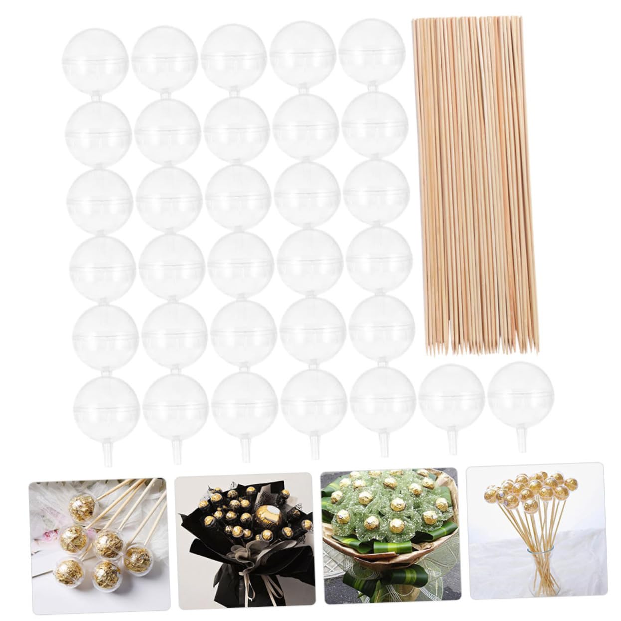 Hohopeti 100stücke Transparente Schokoladenball- Für Valentinstag Blumenstrauß Verpackungsmaterial Mit Stäbchen Für Süßigkeiten Und Dekoration Bei Festen