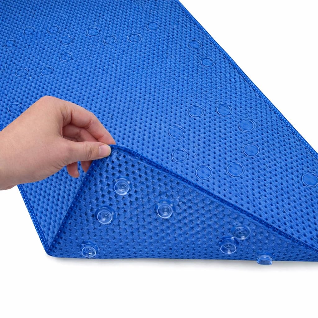 Elaine Karen Blue Deluxe Bathtub Mat Non Slip, Soft Foam Bath Mats For Bathroom Tub, Bathtub Mat With Drain Holes, Suction Cups- 36” X 17”