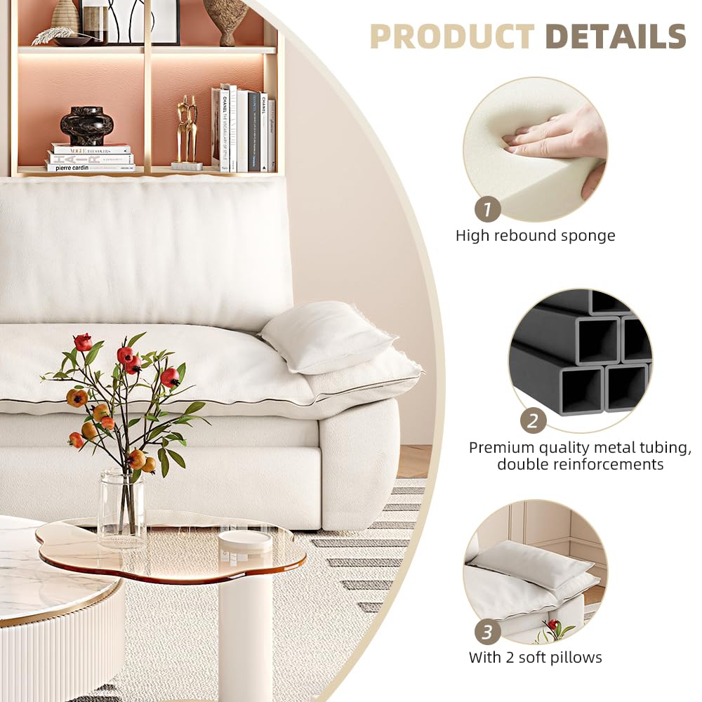 LINKHOO 73.2" Queen XL Size Pull Out Sofa Bed, 3-in-1 Convertible Sleeper Sofa with Side Storage, Folding Floor Sofa Lounge Couch, Velvet Loveseat Bed for Living Room, Bedroom, Office, Beige