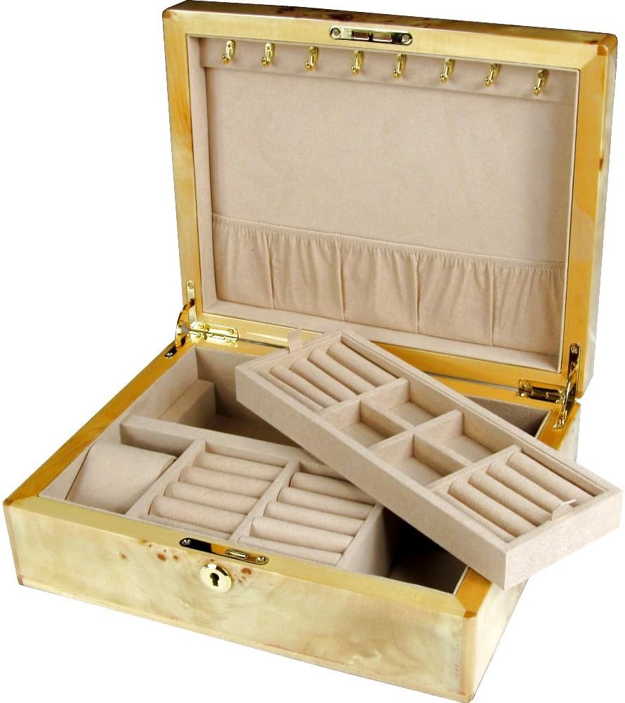 Maple Burl Wood Jewellery Box with Tray